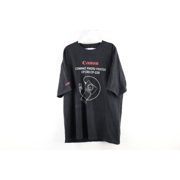 Vintage XL Thrashed Canon Compact Photo Printer Spell Out Double Sided T-Shirt - Picture 1 of 8
